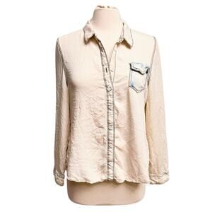 White Acid Wash Button Down Top